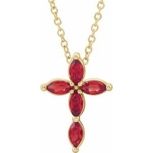 14K Yellow Gold Lab-Grown Ruby Cross 16-18" Necklace