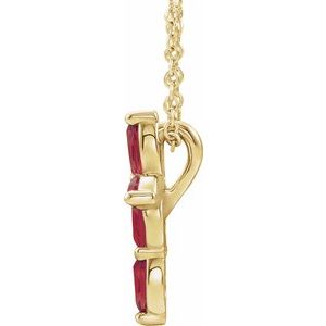 14K Yellow Gold Natural Ruby Cross 16-18" Necklace