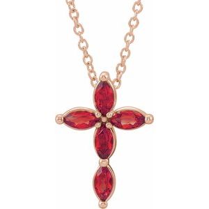 14K Rose Gold Natural Ruby Cross 16-18" Necklace