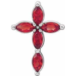 14K White Gold Lab-Grown Ruby Cross Pendant