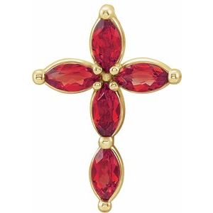 14K Yellow Gold Natural Ruby Cross Pendant