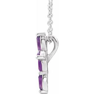 14K White Gold Natural Amethyst Cross 16-18" Necklace