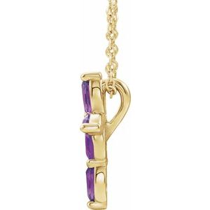 14K Yellow Gold Natural Amethyst Cross 16-18" Necklace
