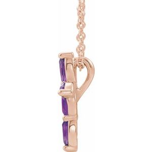 14K Rose Gold Natural Amethyst Cross 16-18" Necklace