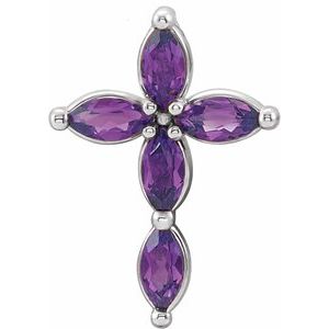 14K White Gold Natural Amethyst Cross Pendant