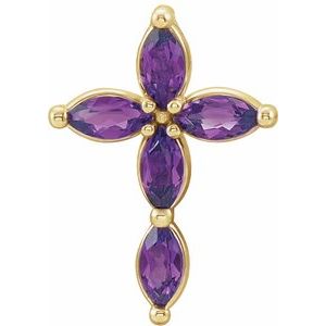 14K Yellow Gold Natural Amethyst Cross Pendant