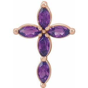 14K Rose Gold Natural Amethyst Cross Pendant