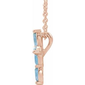 14K Rose Gold Natural Aquamarine Cross 16-18" Necklace