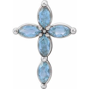 Platinum Natural Aquamarine Cross Pendant