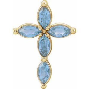 14K Yellow Gold Natural Aquamarine Cross Pendant