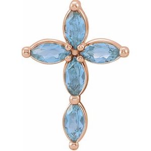 14K Rose Gold Natural Aquamarine Cross Pendant