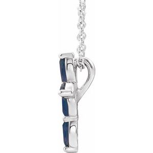 Sterling Silver Natural Blue Sapphire Cross 16-18" Necklace