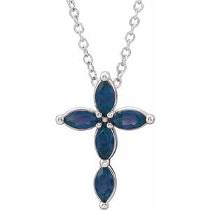Platinum Natural Blue Sapphire Cross 16-18" Necklace