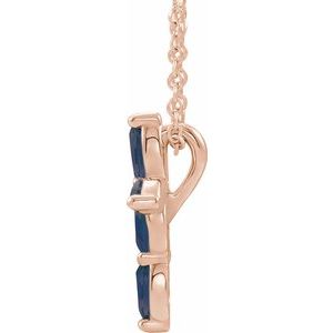 14K Rose Gold Natural Blue Sapphire Cross 16-18" Necklace
