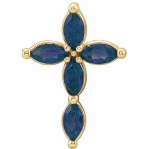 14K Yellow Gold Natural Blue Sapphire Cross Pendant