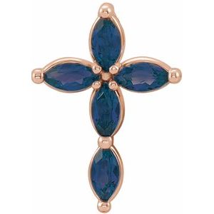 14K Rose Gold Natural Blue Sapphire Cross Pendant