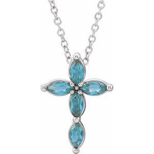Sterling Silver Natural Blue Zircon Cross 16-18" Necklace