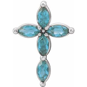 Sterling Silver Natural Blue Zircon Cross Pendant