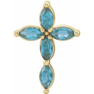 14K Yellow Gold Natural Blue Zircon Cross Pendant