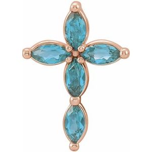 14K Rose Gold Natural Blue Zircon Cross Pendant