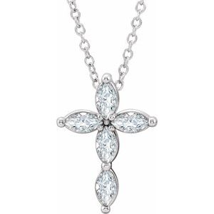 Platinum Natural White Sapphire Cross 16-18" Necklace
