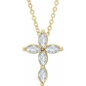 14K Yellow Gold 1/3 CTW Natural Diamond Cross 16-18" Necklace