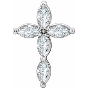 14K White Gold Natural White Sapphire Cross Pendant