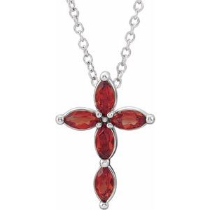 Platinum Natural Mozambique Garnet Cross 16-18" Necklace