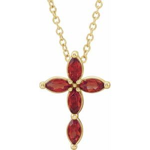 14K Yellow Gold Natural Mozambique Garnet Cross 16-18" Necklace