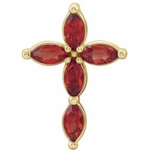 14K Yellow Gold Natural Mozambique Garnet Cross Pendant