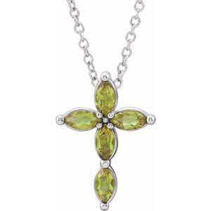 Platinum Natural Peridot Cross 16-18" Necklace