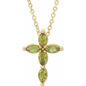 14K Yellow Gold Natural Peridot Cross 16-18" Necklace