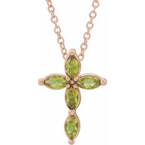 14K Rose Gold Natural Peridot Cross 16-18" Necklace
