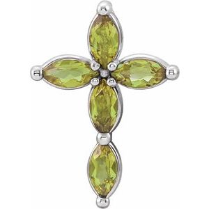 14K White Gold Natural Peridot Cross Pendant