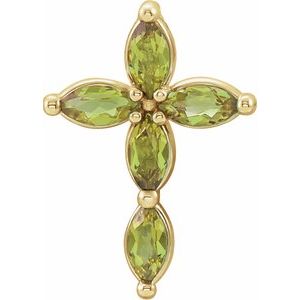 14K Yellow Gold Natural Peridot Cross Pendant