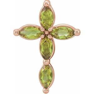 14K Rose Gold Natural Peridot Cross Pendant