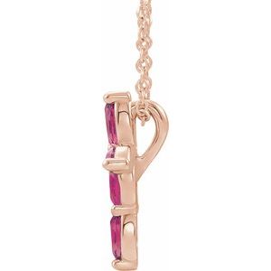 14K Rose Gold Natural Pink Tourmaline Cross 16-18" Necklace