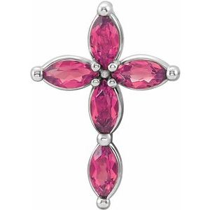 14K White Gold Natural Pink Tourmaline Cross Pendant