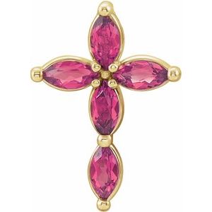 14K Yellow Gold Natural Pink Tourmaline Cross Pendant