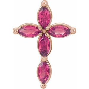14K Rose Gold Natural Pink Tourmaline Cross Pendant