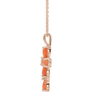 14K Rose Gold Natural Pink Coral Cabochon Cross 16-18" Necklace