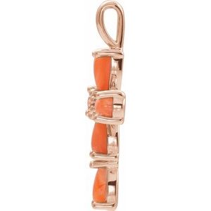 14K Rose Gold Natural Pink Coral Cabochon Cross Pendant