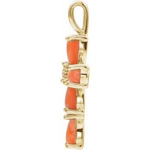 14K Yellow Gold Natural Pink Coral Cabochon Cross Pendant