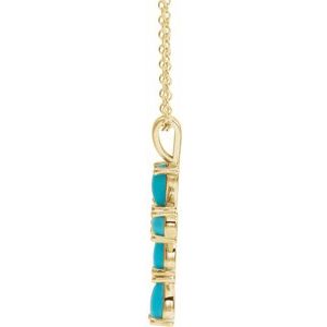 14K Yellow Gold Natural Turquoise Cabochon Cross 16-18" Necklace