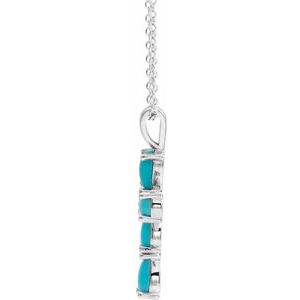 14K White Gold Natural Turquoise Cabochon Cross 16-18" Necklace