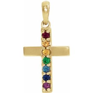 14K Yellow Gold Natural Multi-Gemstone Cross Pendant