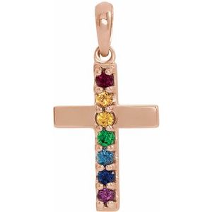 14K Rose Gold Natural Multi-Gemstone Cross Pendant