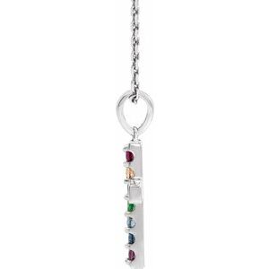 14K White Gold Natural Multi-Gemstone Cross 16-18" Necklace