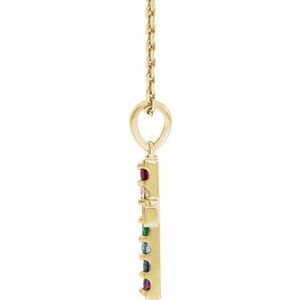 14K Yellow Gold Natural Multi-Gemstone Cross 16-18" Necklace