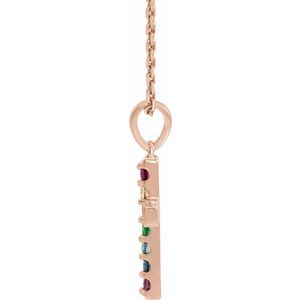 14K Rose Gold Natural Multi-Gemstone Cross 16-18" Necklace